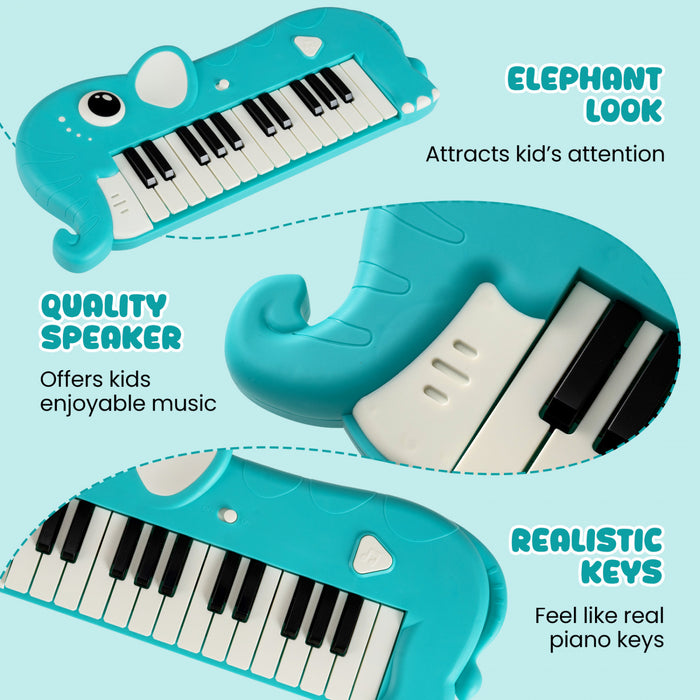 Costway Clavier de Piano pour Enfants 25 Touches en Forme d'Elephant, Jouet Piano Numerique avec Musique et Lumieres Integrees - Bleu