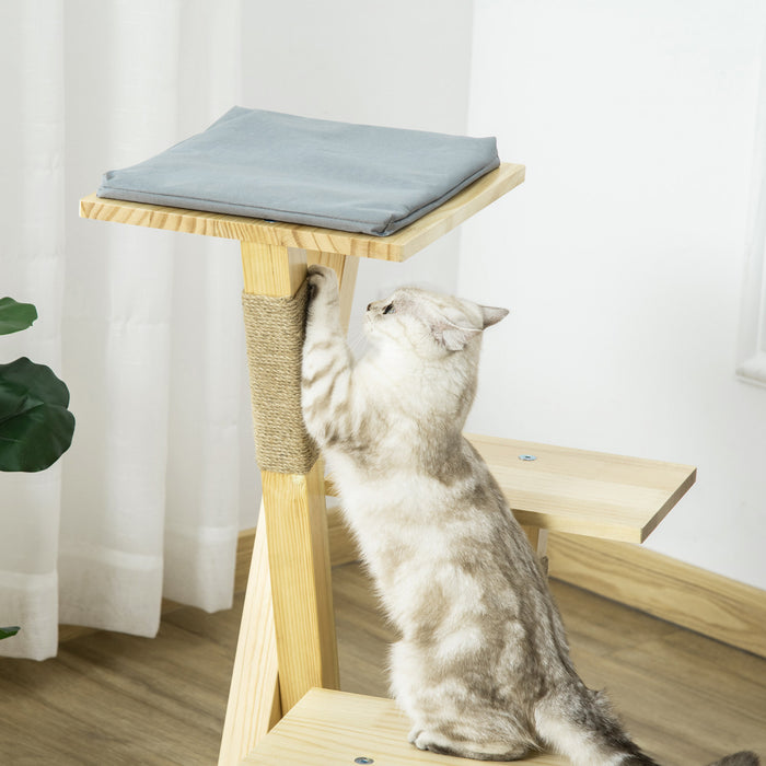 Pawhut Arbre A Chat Centre D'activites Multi-equipe Griffoirs En Jute Plate-formes Coussin Inlus Interieur Exterieur Dim. 19\"l X 19\"l X 30.75\"h Bois Naturel Gris