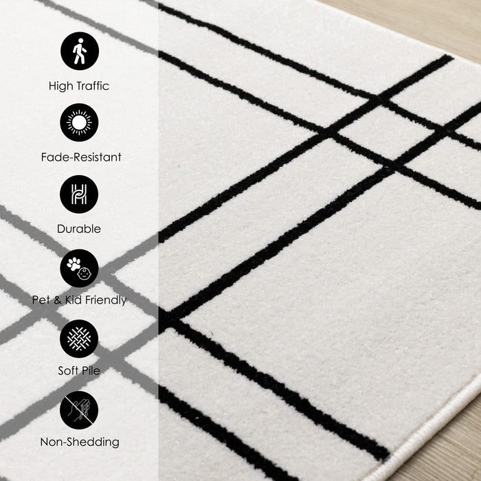 Tapis Covington a carreaux gris et blanc, 6'7\" x 9'10\"