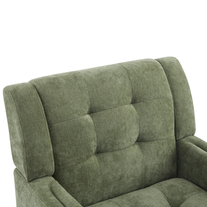 Midway Fauteuil Moderne du Milieu de Siecle a Point Capitonne Gaufre, Vert, Noyer