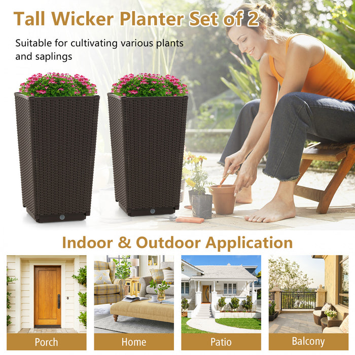 Costway 2pcs Outdoor Wicker Flower Pot 22,5 \"planters Hauts Avec Cafe Trou De Drainage