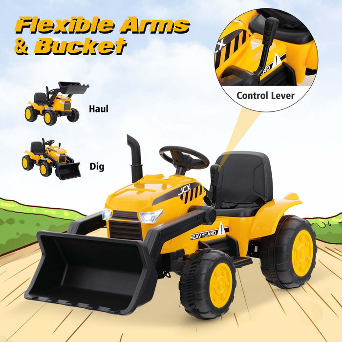 Costway Tractopelle A Pousser Pour Enfant, Tracteur Electrique Avec Bras Et Godet Flexibles & Telecommande, Tractopelle Electrique Avec Musique & Roues Antiderapantes, Cadeau Enfants De 3 -8 Ans