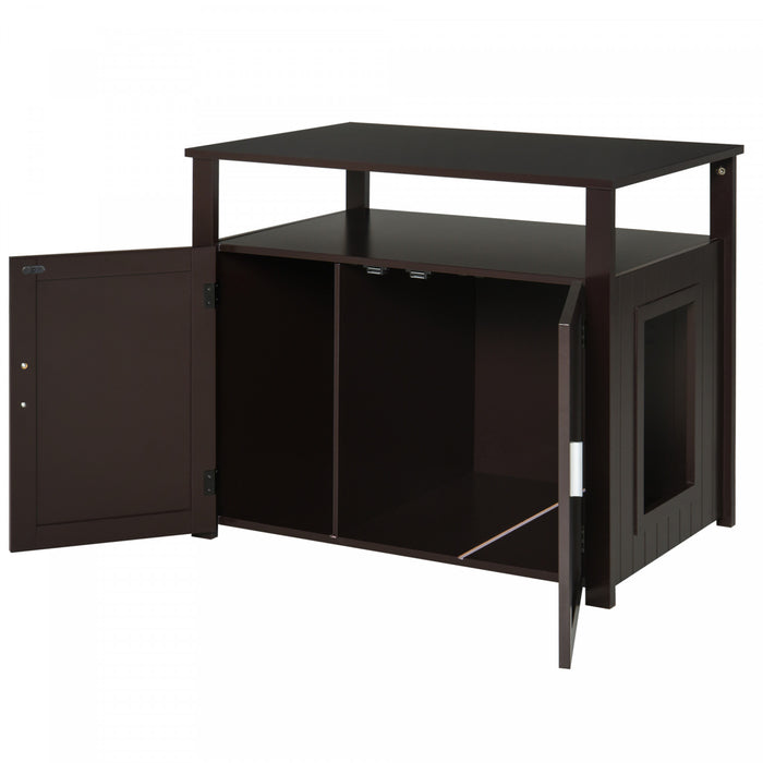 Pawhut En Bois Pour Chat En Bois Litiere Pour Animaux De Compagnie Enceinte Chaton Maison Table De Chevet Table D'appoint Armoire Cachee Avec Separateur Amovible/reglable Portes Magnetiques Marron