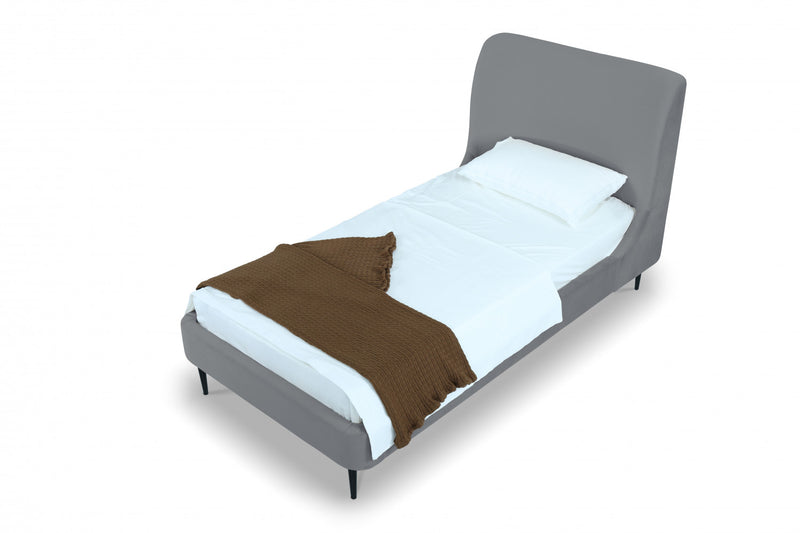 Lit une place Heather style milieu du siecle moderne, rembourre en velours gris et noir