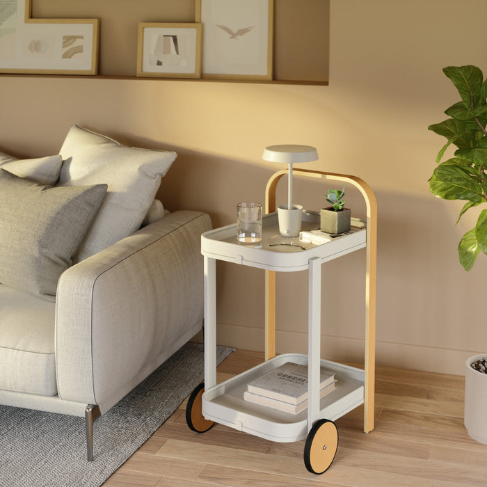 Chariot-bar et de rangement moderne Bellwood de Umbra en acier - blanc et naturel