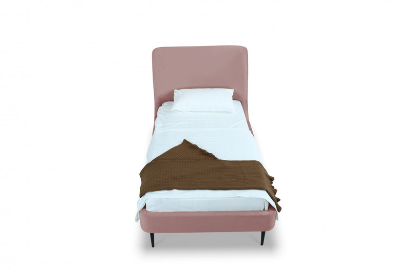Lit jumeau Heather style milieu du siecle moderne en velours, rembourre, coloris rose poudre et noir