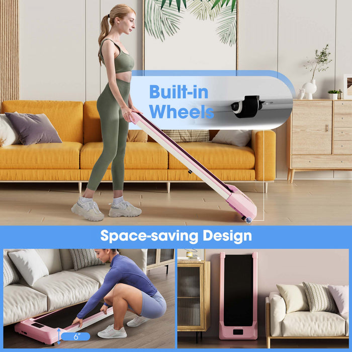 Superfit 0.6-3.8mph Tapis De Marche Sous Tapis Roulant De Bureau Avec Telecommande Et Ecran Led Rose