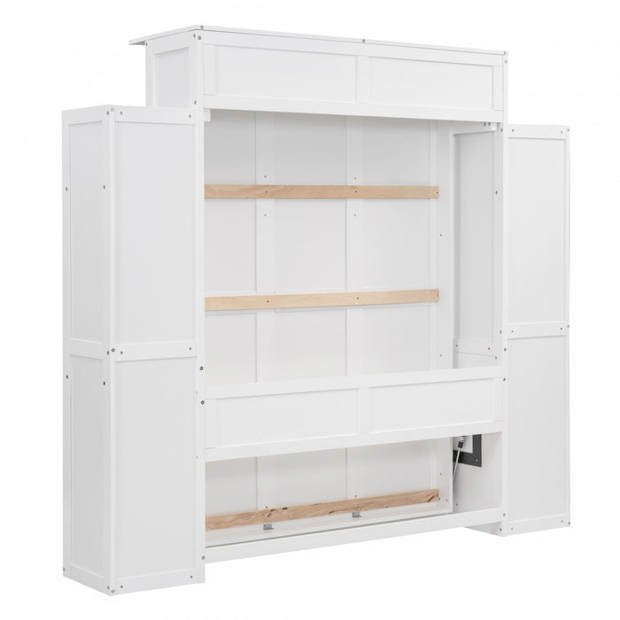 Aiden Lit escamotable Murphy avec etageres et eclairage LED, taille Full, blanc