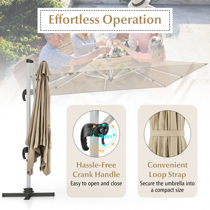 Costway Parasol d'exterieur a bras articule 10 pieds en aluminium suspendu deporte, avec rotation a 360° Beige