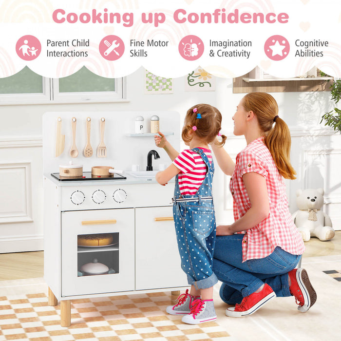 Costway Kids Kitchen Playset Avec Light Up Kitchen & Cooking Sounds Faucet D'evier De Four Blanc