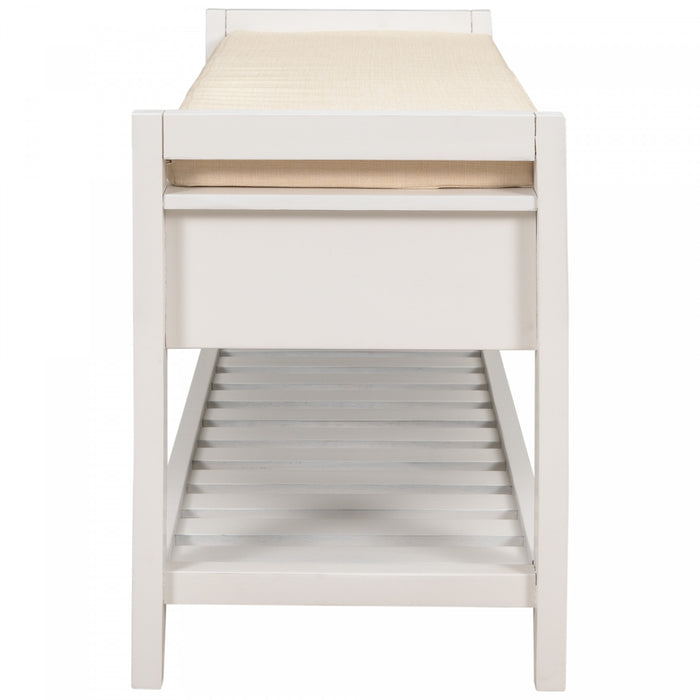 Banc A Chaussures Stephanie En Pin Avec Siege Rembourre Et Tiroirs De Rangement, Blanc