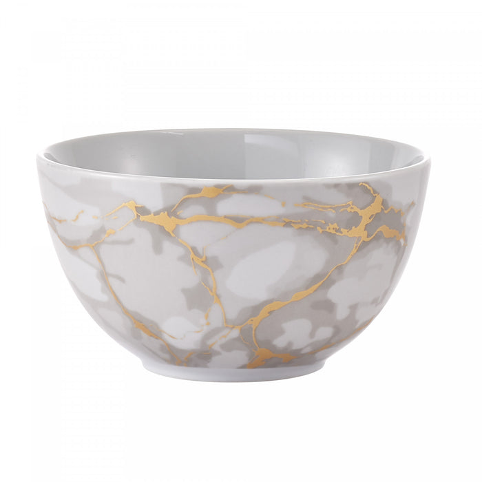 Ensemble de Vaisselle Complet 20 Pieces en Porcelaine Effet Marbre Gris et Or