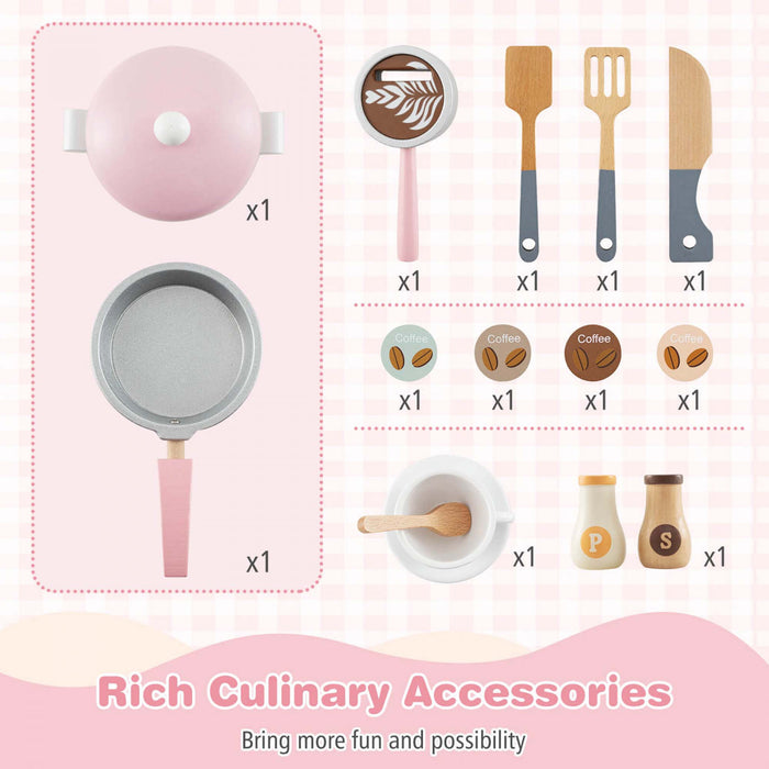 Costway Wooden Kids Kitchen Playset Pretendre Jouer Cuisine Avec Cafetiere Et Micro-ondes