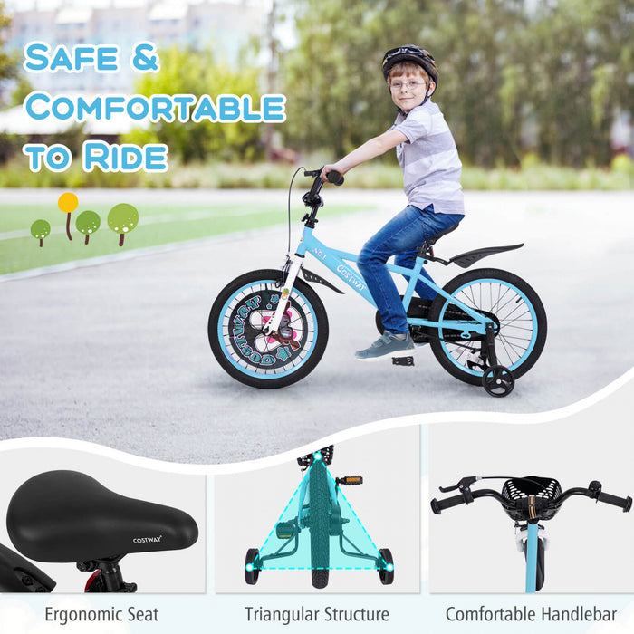 Costway 18\" Velo Pour Enfants Pour 4-8 Avec Guidon Reglable En Hauteur Et Frein A Main En Selle Bleu