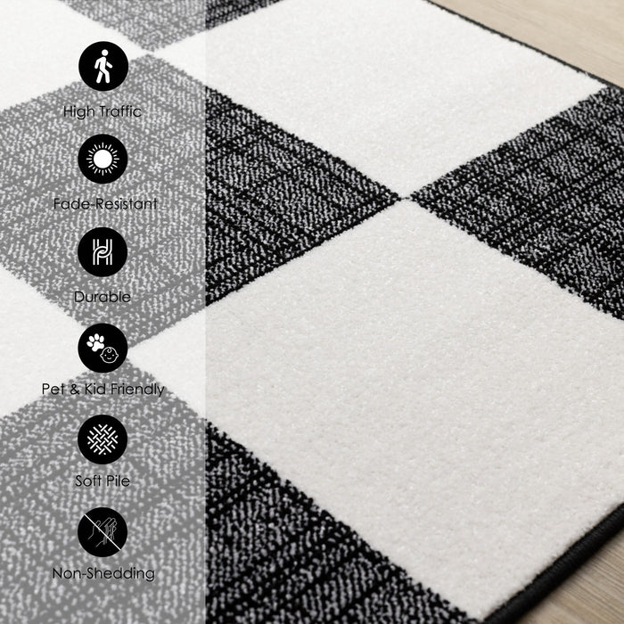 Tapis Covington a Carreaux Noir et Blanc, 7'10\" x 10'6\"
