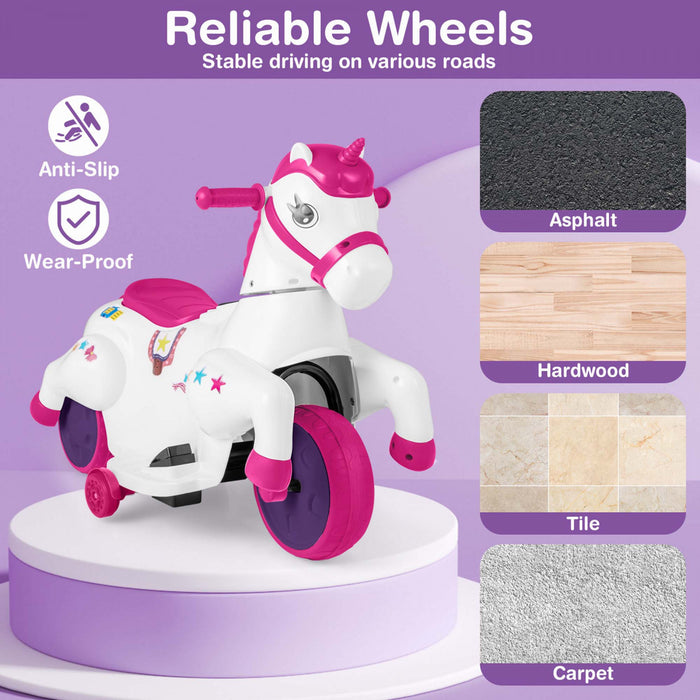 Costway 12v Enfants Monter Sur Jouet Unicorne Avec Roues D'entrainement Musique Un Bouton Demarrer Cheval Jouet Rouge