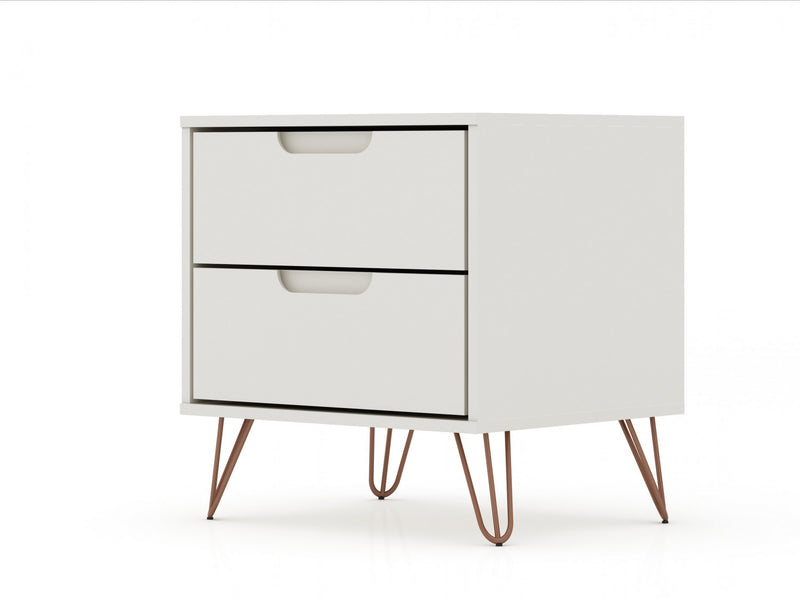 Table de nuit Rockefeller Mid-Century Modern 20\" en blanc casse (2 tiroirs) - Lot de 2