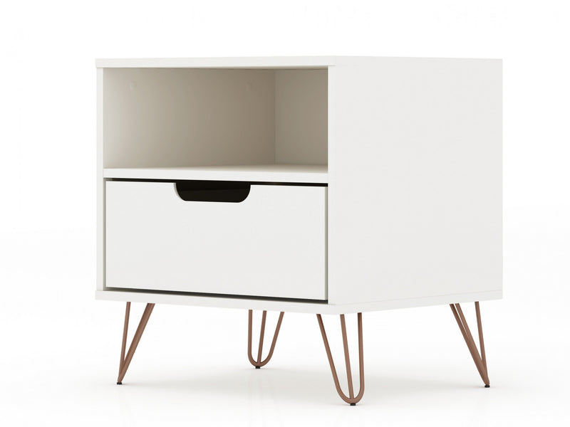 Table de nuit Rockefeller Mid-Century Modern 20\" en blanc (1 tiroir) - Lot de 2