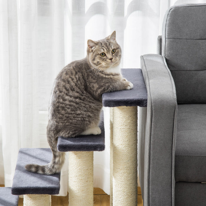 Pawhut Escalier A 4 Niveaux Pour Animaux De Compagnie Chien Chat 4 Marches Kitty Poteau A Gratter Chat Gris Fonce