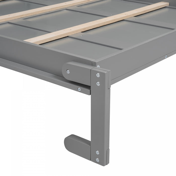 Lit Escamotable Double Jocelyn Gain De Place Avec Etageres, Gris