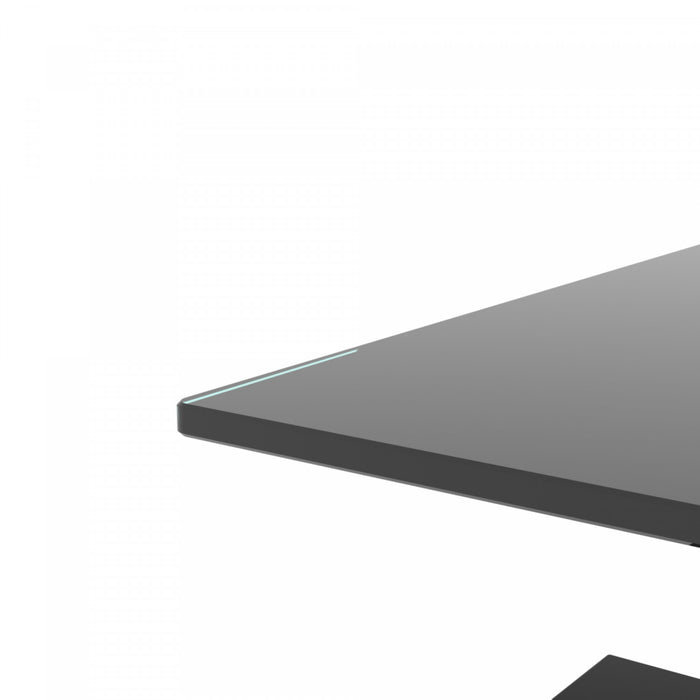 Table basse moderne rectangulaire en verre trempe transparent Liam, avec pieds noirs