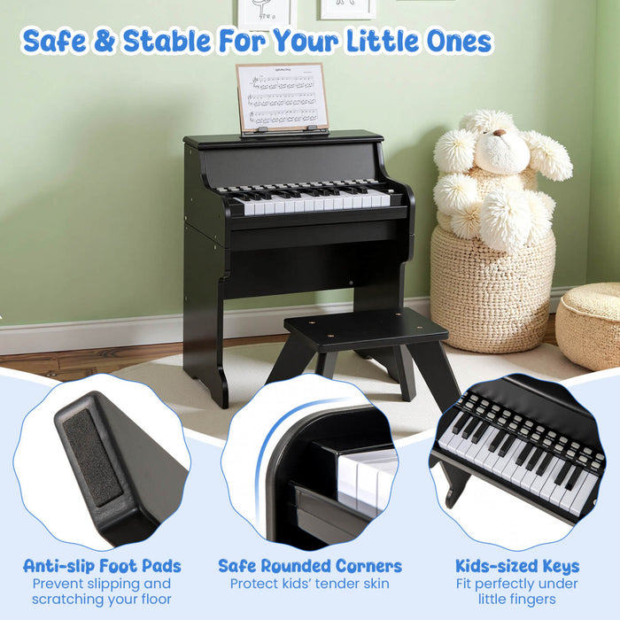 Costway Piano Numerique 25 Touches avec Pupitre, Tabouret, Touches Retroeclairees et Mode Enseignement pour Enfants des 3 Ans - Noir