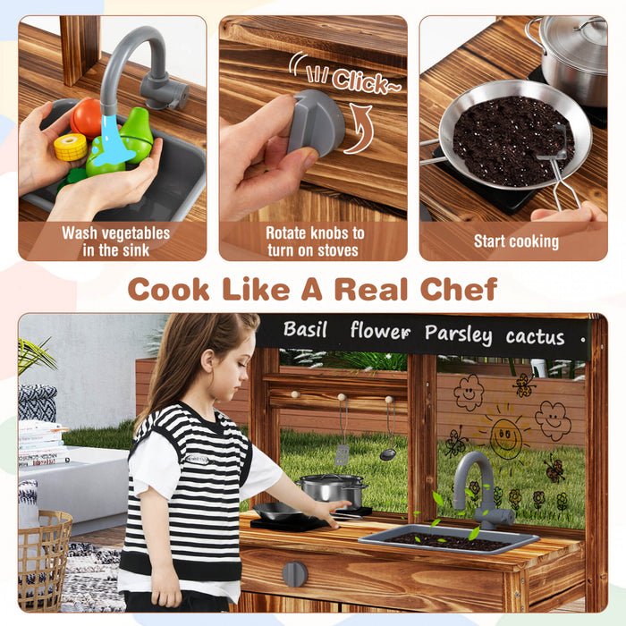 Ensemble De Cuisine De Boue Costway Pour Enfants Avec Robinet D'evier Amovible Double Poeles 4 Pots De Plantation