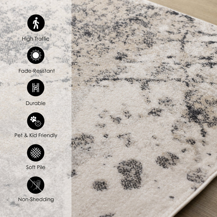 Tapis Sophie a motif d'eclaboussures de peinture grises, beiges, noires et blanches, 5'3\" x 7'7\"