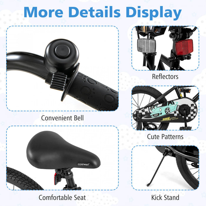 Costway 18\" Velo D'entrainement Pour Enfants Avec Roues D'entrainement Amovibles Pneumatiques Noir