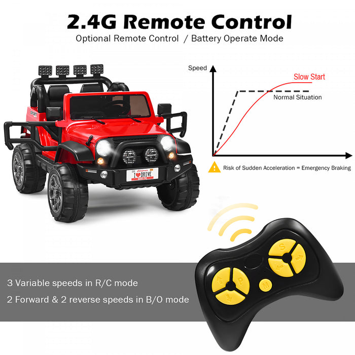 Voiture Pour Enfants 2 Places 12v, Pick-up Telecommande Avec Compartiment De Rangement, Coloris Rouge