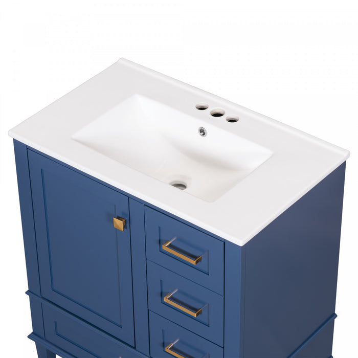 Olivia meuble de salle de bain 30\" avec vasque et tiroirs de rangement, bleu
