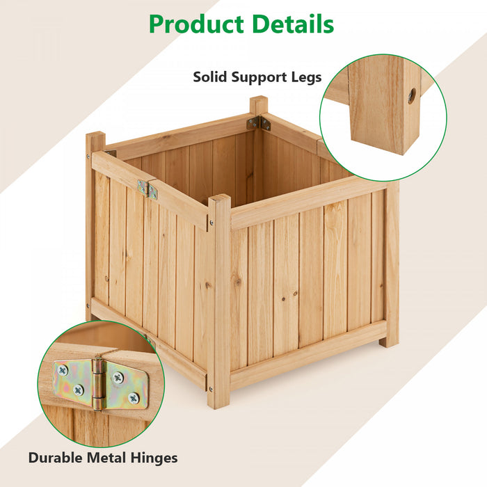 Pot De Fleurs En Bois Pliable, Jardiniere En Bois Avec Trou De Drainage Pour Plante,legume,herbe,fleur Dans Balcon,cour,jardin, 38x38x35cm, Couleur Du Bois