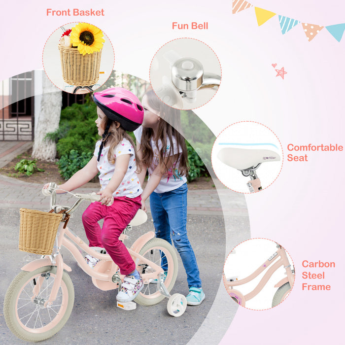 Prorider 14\" Velo Enfant Avec Roues D'entrainement Reglable Guidon Siege Frein A Main Rose