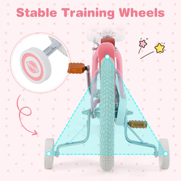 Costway 16\" Enfants Velo Tout-petit Velo Reglable Avec Roue D'entrainement Pour 4-7 Ans Fille Rose