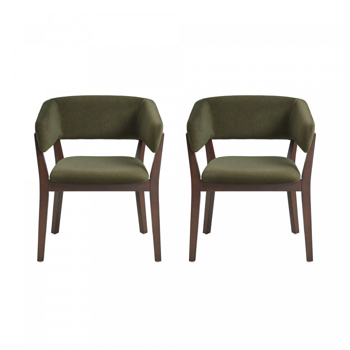 Fauteuil moderne Blake en faux mohair avec accoudoirs en bois, vert - Lot de 2