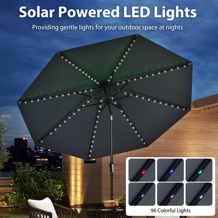Parasol solaire Costway 10 FT avec 96 LED, inclinaison reglable a 35°, haut ventile, marine