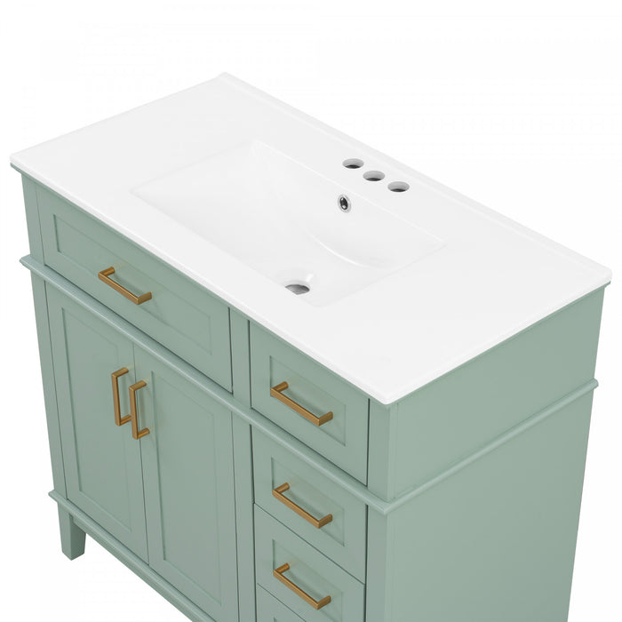 Clara Vanity moderne 36 pouces vasque ceramique + multi-tiroirs, Vert clair