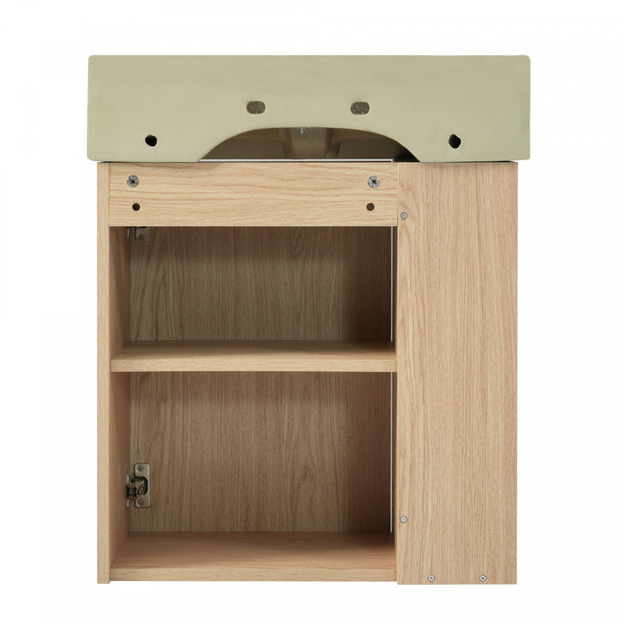 Camille Meuble de salle de bain flottant avec vasque en ceramique et rangement cote gauche, Naturel
