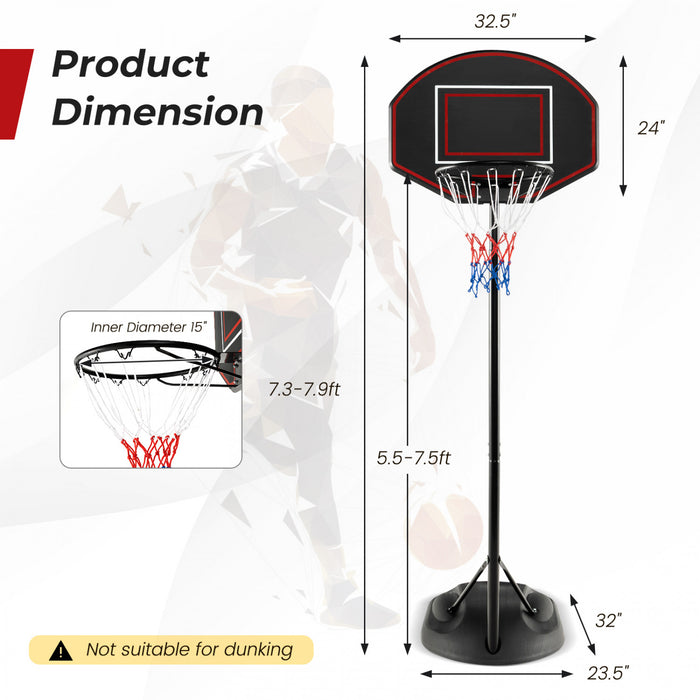 Systeme De But De Basket-ball Portable Reglable De 5,5 A 7,5 Pieds Avec Panneau Arriere De Basket-ball Incassable