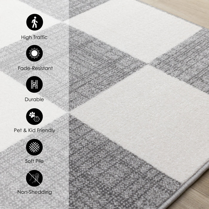 Tapis Covington a Carreaux Gris et Blanc, 5'3\" x 7'7\"
