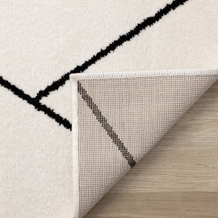 Tapis Covington a motif de treillis geometrique moderne blanc et noir, 7'10\" x 10'6\"