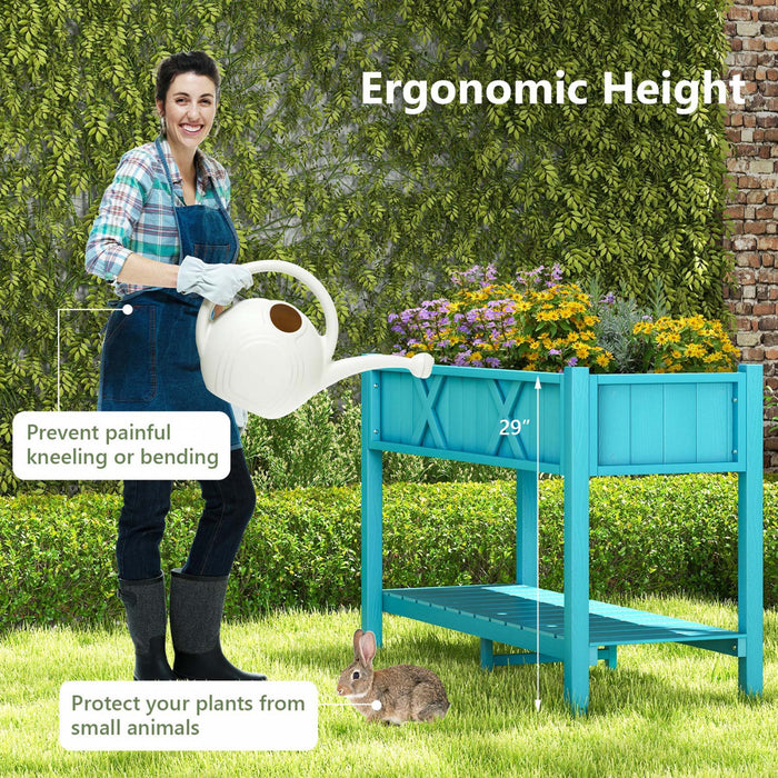 Costway Hips Souleve Lit De Jardin Poly Bois Eleve Planter Boite Avec Les Jambes, Etagere De Stockage Bleu