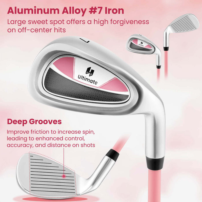 Ultimate Junior Golf Club Set Pour Enfants Comprend 165cc #3 Fairway Wood Et #7 Iron Rose