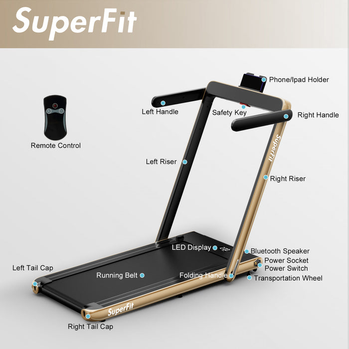 Tapis De Course Pliable 2 En 1 Superfit, Avec Haut-parleur, Telecommande Et Controle Via Application, Moteur 2,25 Hp, 2 Modes : Marche Et Course, Vitesse De 1 A 12 Km/h, Jaune