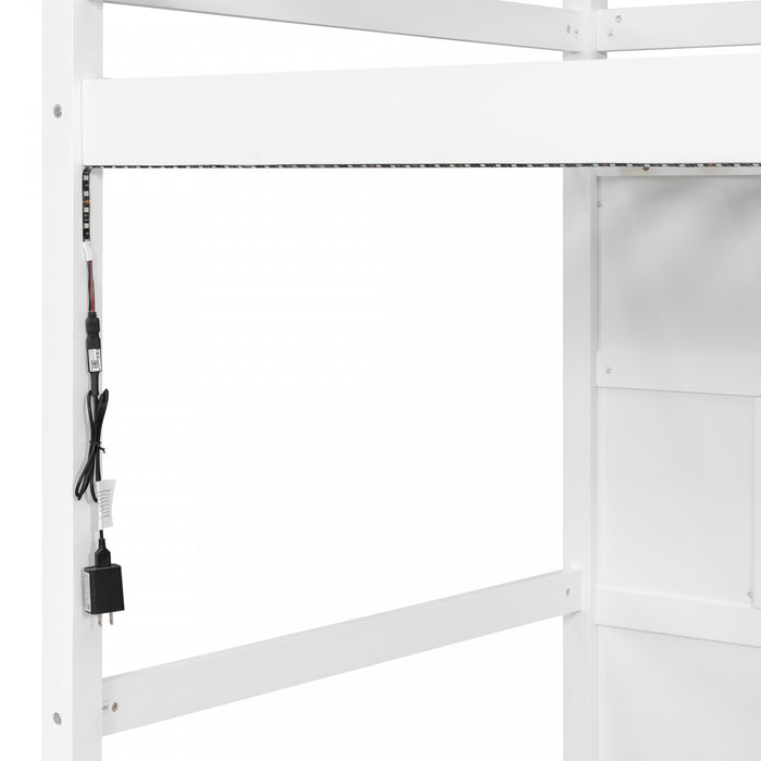 Lit mezzanine moderne Pepys avec escalier de rangement et fenetre, taille simple, blanc