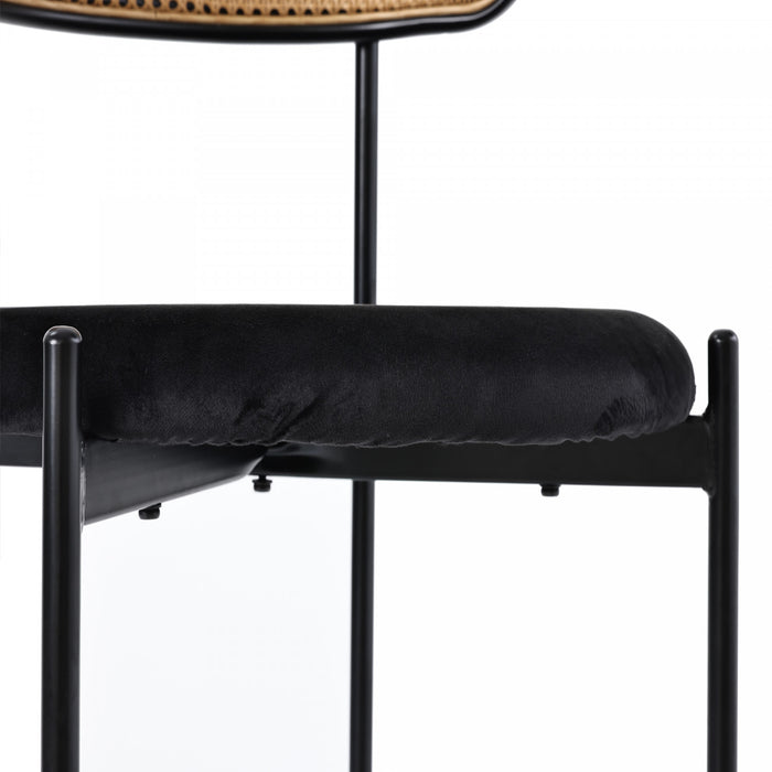 Chaises de salle a manger Mason en rotin avec pieds en metal et coussins en velours, lot de 4, noir