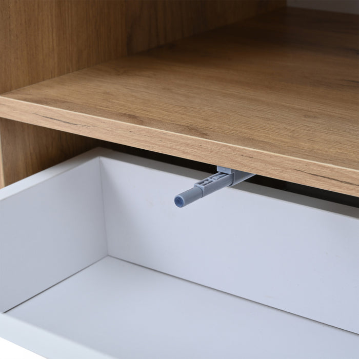 Lumina Meuble TV 64.9 po avec Lumieres LED et Finition Haute Brillance, Blanc/Bois
