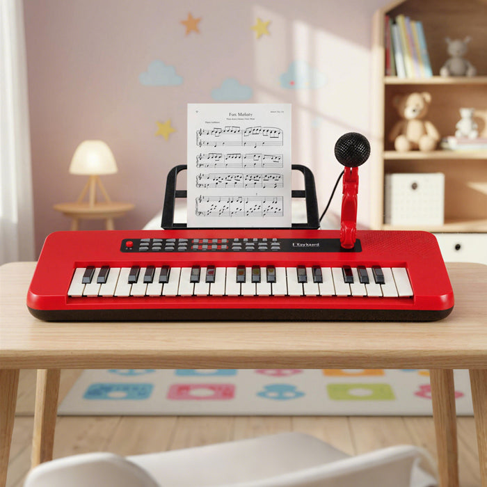 Costway Clavier de Piano Portable pour Enfants 37 Touches, Jouet Musical avec Microphone et Pupitre - Rouge