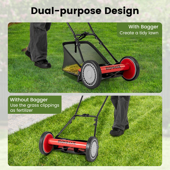 Ironmax 16 \"pousser Tondeuse A Gazon Avec 5-lame 6,9 Gallons Amovible Grass Catcher Pour Jardin Rouge