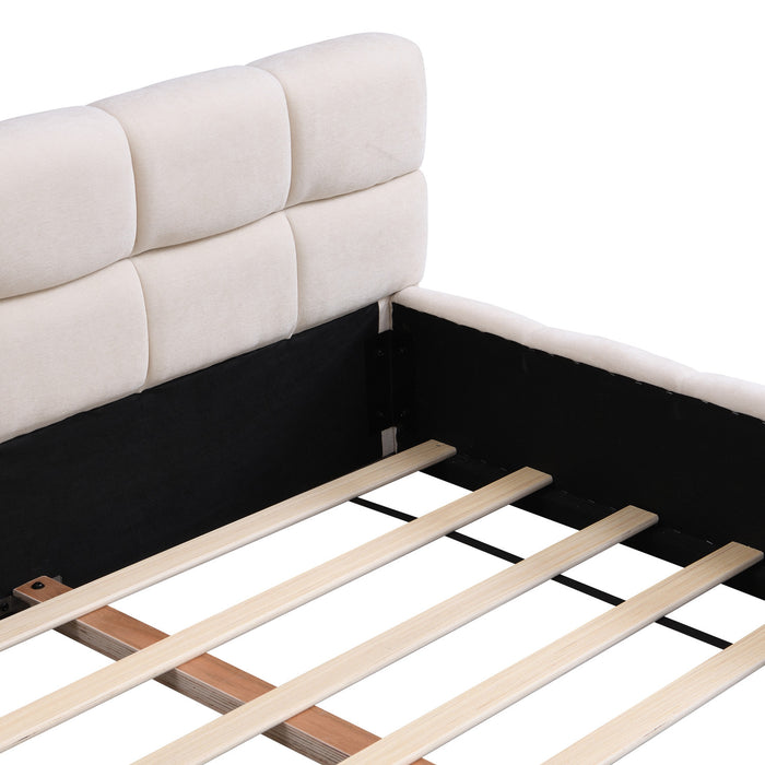Eleanor Lit elegant avec revetement en chenille et design a damier, Taille King, Beige